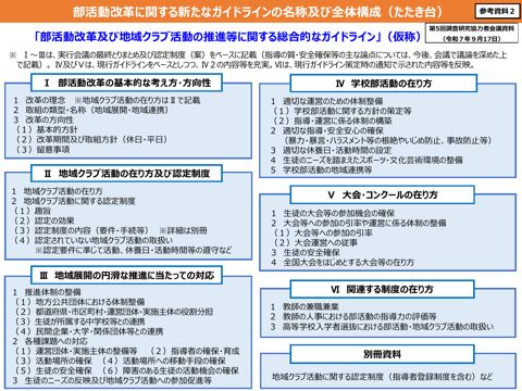 (参考資料2)部活動改革に関する新たなガイドラインの名称及び全体構成 (たたき台)(第5回会議資料)