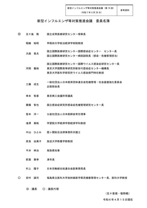参考資料_新型インフルエンザ等対策推進会議 委員名簿