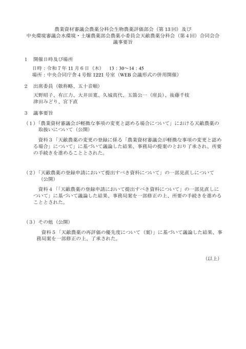 議事要旨 ／ の表紙