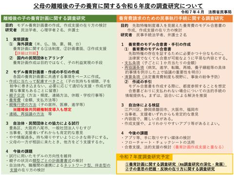 父母の離婚後の子の養育に関する令和６年度の調査研究について 【ＰＤＦ】 の表紙