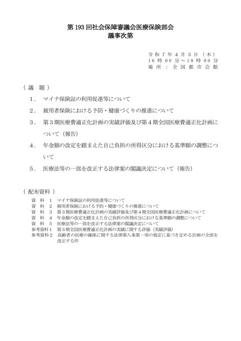 第193回医療保険部会資料（全体版）［PDF形式：13.4MB］