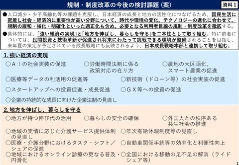 資料1 規制・制度改革の今後の検討課題(案)
