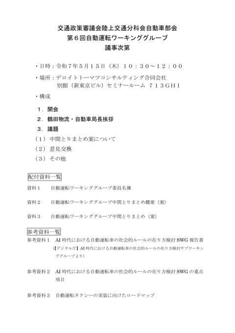 議事次第（第6回自動運転WG）
