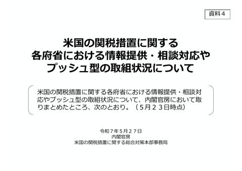 米国の関税措置に関する各府省における情報提供・相談対応やプッシュ型の取組状況について（PDF／3,422KB） 資料５ 米国の関税措置に関する副大臣・政務官のプ