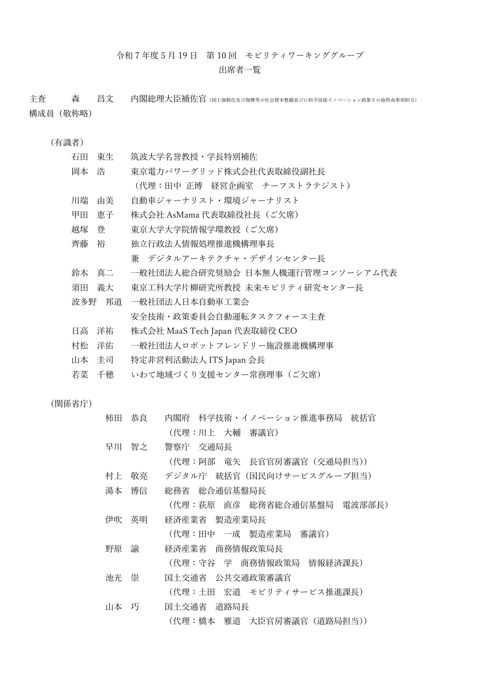第10回モビリティワーキンググループ出席者一覧
