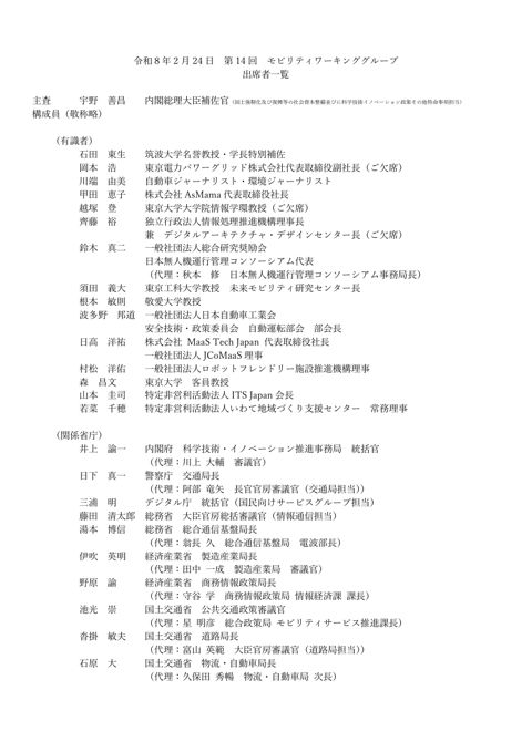 第14回モビリティワーキンググループ出席者一覧