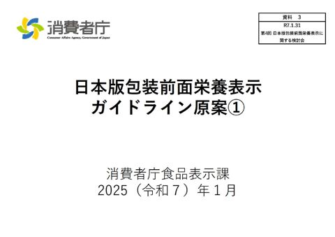 【資料3】日本版包装前面栄養表示ガイドライン原案(1) の表紙