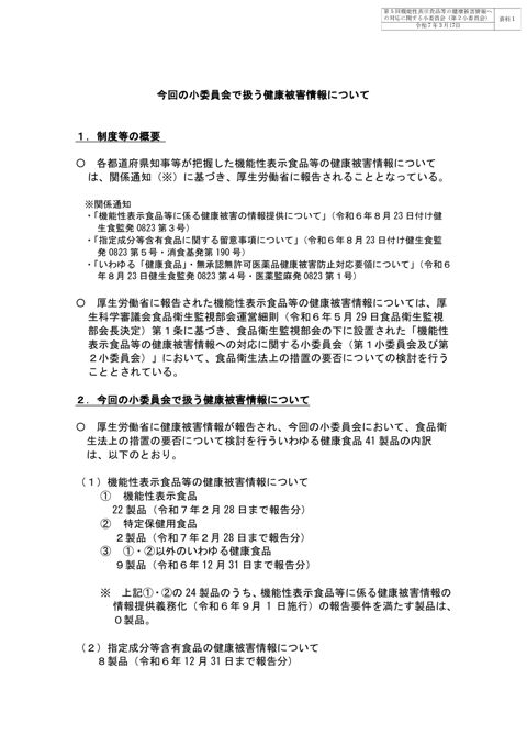 資料１ 今回の小委員会で扱う健康被害情報について［PDF形式：71KB］