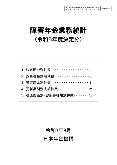 【参考資料２】令和６年度障害年金業務統計［PDF形式：624KB］