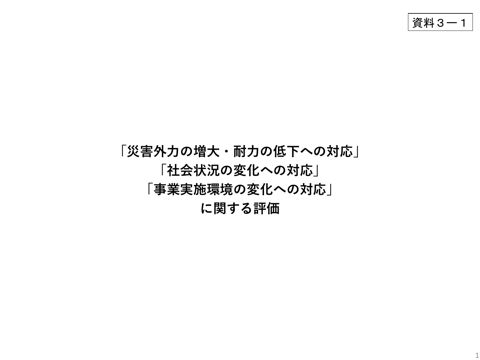 「災害外力の増大・耐力の低下への対応」「社会状況の変化への対応」「事業実施環境の変化への対応」に関する評価