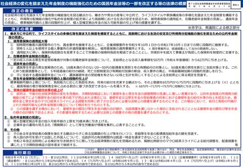 【資料３】社会経済の変化を踏まえた年金制度の機能強化のための国民年金法等の一部を改正する等の法律［PDF形式：418KB］