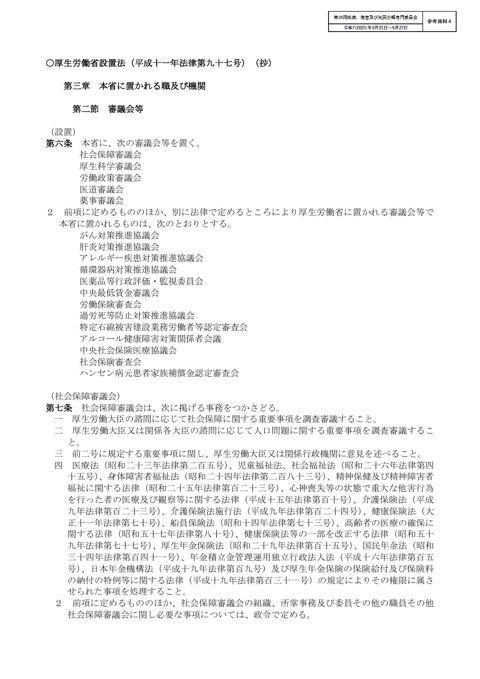 【参考資料4】厚生労働省設置法、社会保障審議会令、社会保障審議会運営規則［PDF形式：496KB］