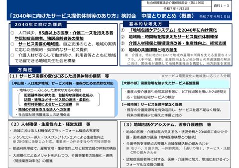 資料１－３ 2040年に向けたサービス提供体制等のあり方に関する中間とりまとめ概要［PDF形式：1.1MB］
