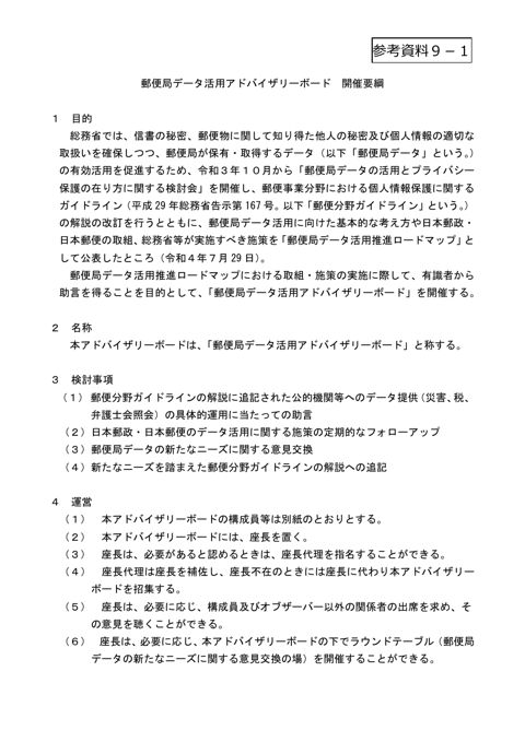 郵便局データ活用アドバイザリーボード 開催要綱