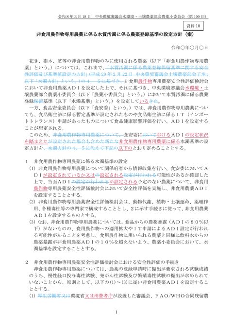 非食用農作物専用農薬に係る水質汚濁に係る農薬登録基準の設定方針（案）について