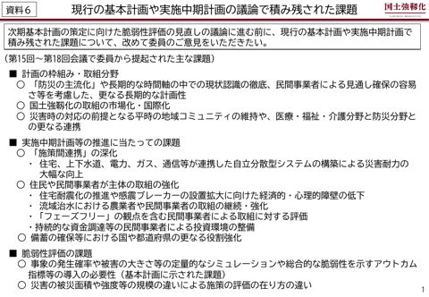 現行の基本計画や実施中期計画の議論で積み残された課題