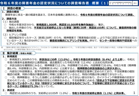 【資料３】令和６年度の障害年金の認定状況についての調査報告書（概要）［PDF形式：583KB］
