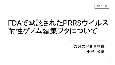 資料1-5 FDAで承認されたPRRSウイルス耐性ゲノム編集ブタについて(小野参考人提供資料) の表紙