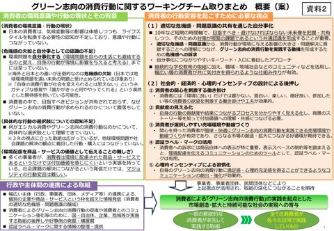 【資料2】グリーン志向の消費行動に関するワーキングチーム取りまとめ(案)の概要