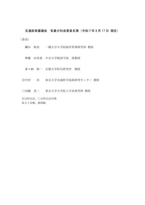 第39回気象分科会委員名簿