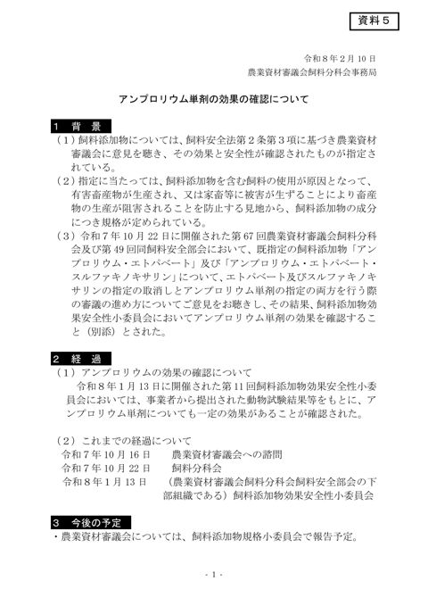 アンプロリウム単剤の効果の確認について