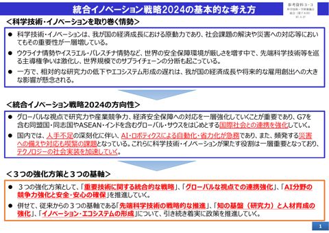 参考資料3-3 統合イノベーション戦略2024（概要）