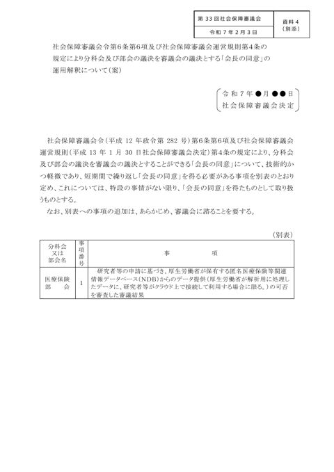 資料4（別添））社会保障審議会運営規則第4条に規定する「会長の同意