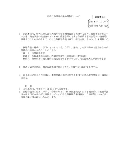 行政改革推進会議の開催について