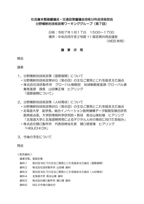 議事次第、委員名簿