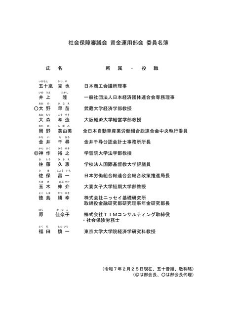 資金運用部会委員名簿［PDF形式：42KB］