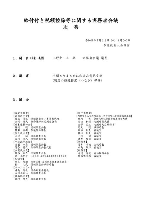 給付付き税額控除等に関する実務者会議（第20回） 議事次第