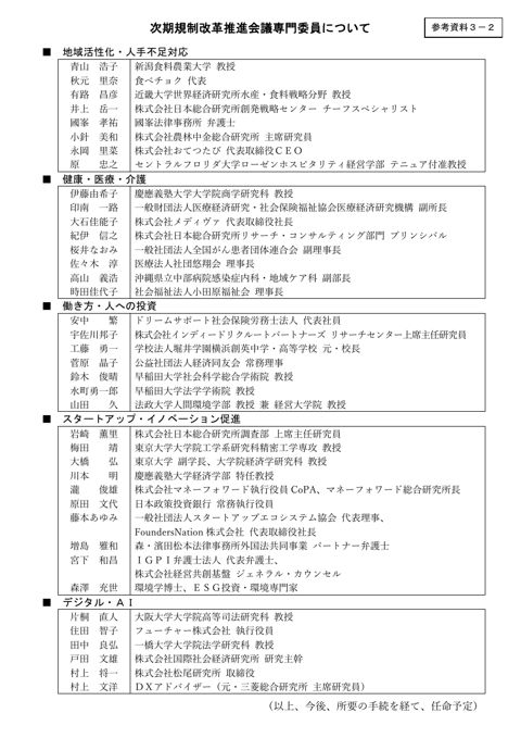 参考資料３ー２ 次期規制改革推進会議専門委員について