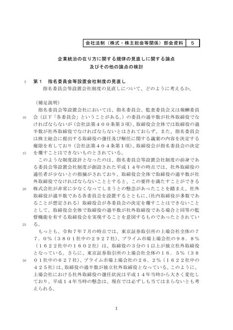 企業統治の在り方に関する規律の見直しに関する論点及びその他の論点の検討 の表紙
