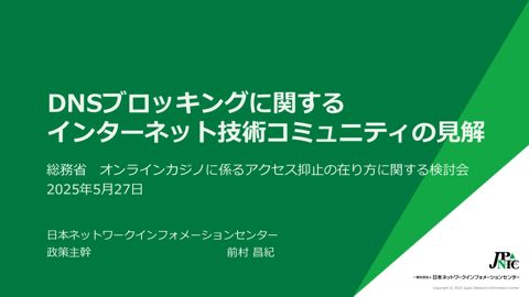 DNSブロッキングに関するインターネット技術コミュニティの見解（前村構成員）