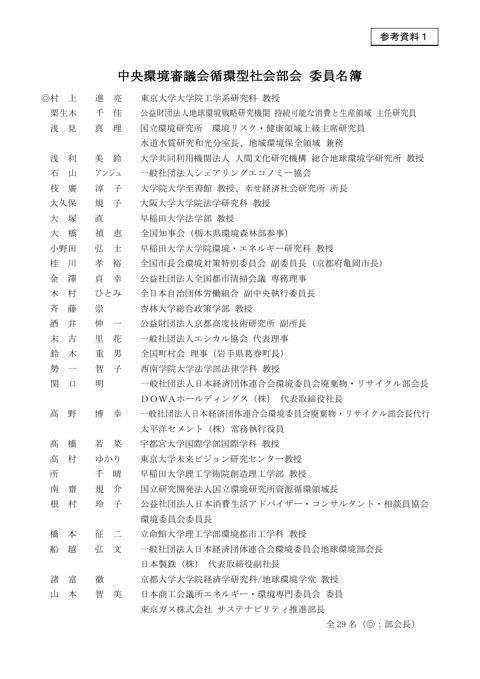 参考資料１ 中央環境審議会循環型社会部会 委員名簿