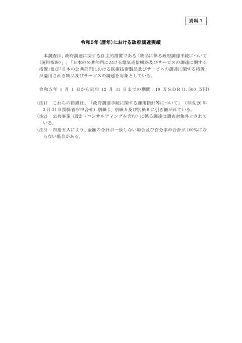 令和５年（暦年）における政府調達実績 の表紙