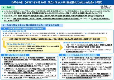 【参考資料1-4】国立大学法人等の機能強化検討会「改革の方針」【概要】
