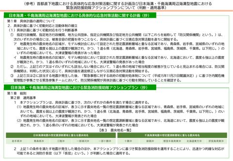 参考 首都直下地震における具体的な応急対策活動に関する計画及び日本海溝・千島海溝周辺海溝型地震における緊急消防援助隊アクションプランについて（判断・適用基準）
