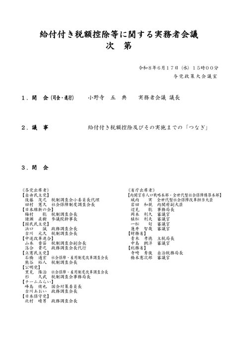 給付付き税額控除等に関する実務者会議(第15回) 議事次第