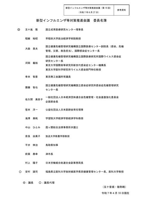 参考資料_新型インフルエンザ等対策推進会議 委員名簿