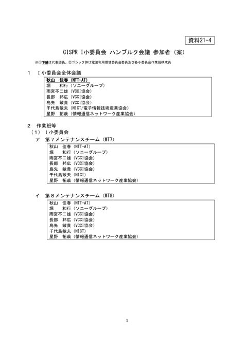CISPR I 小委員会 ハンブルク会議 参加者(案) の表紙