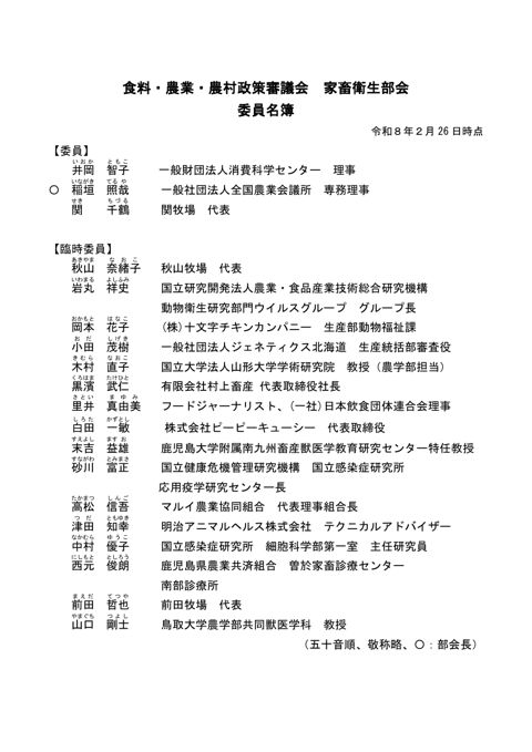 家畜衛生部会名簿(令和8年2月時点)