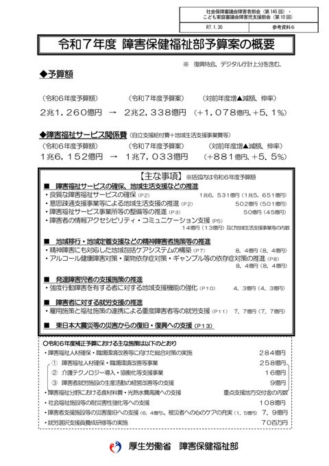 参考資料６ 令和７年度厚生労働省障害保健福祉部予算案の概要［PDF形式：311KB］
