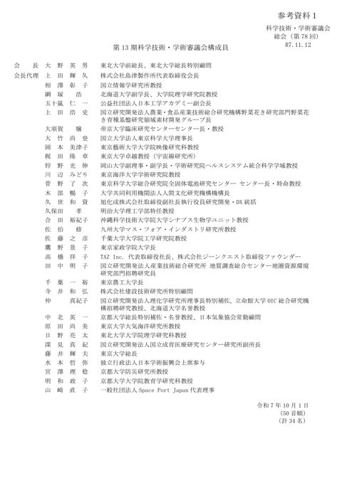 参考資料1 第13期科学技術・学術審議会委員名簿