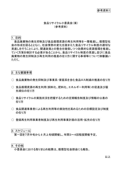 参考資料１ 食品リサイクル小委員会（案）