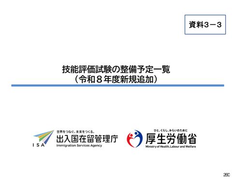 資料3-3 技能評価試験の整備予定一覧(令和8年度新規追加)