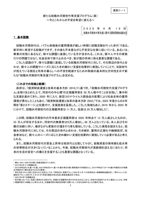 新たな就職氷河期世代等支援プログラム(案) の表紙