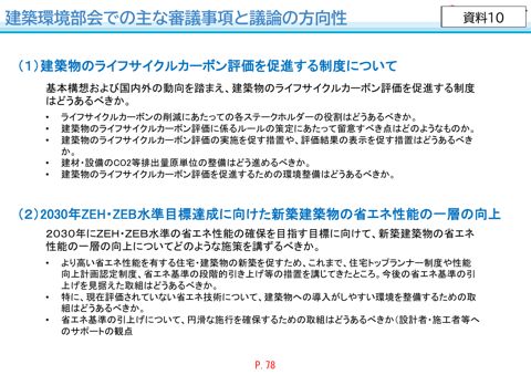 【資料10】建築環境部会での主な審議事項と議論の方向性