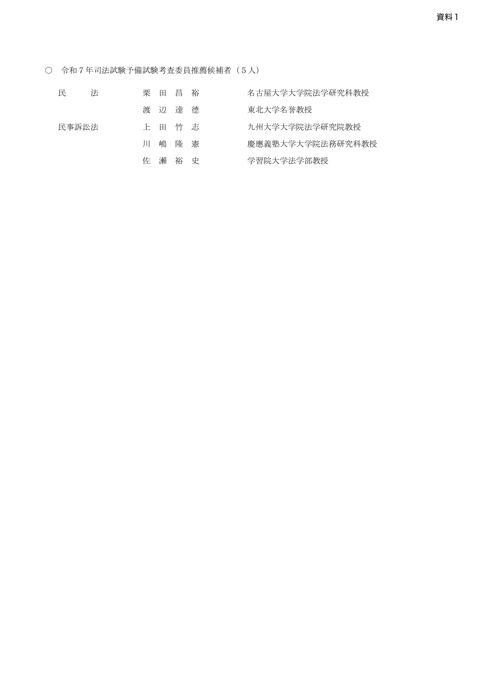 資料１：司法試験委員会会議第１９２回（令和７年３月２４日）
