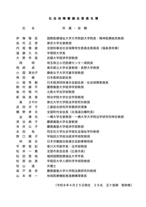 社会保障審議会委員名簿［PDF形式：11KB］